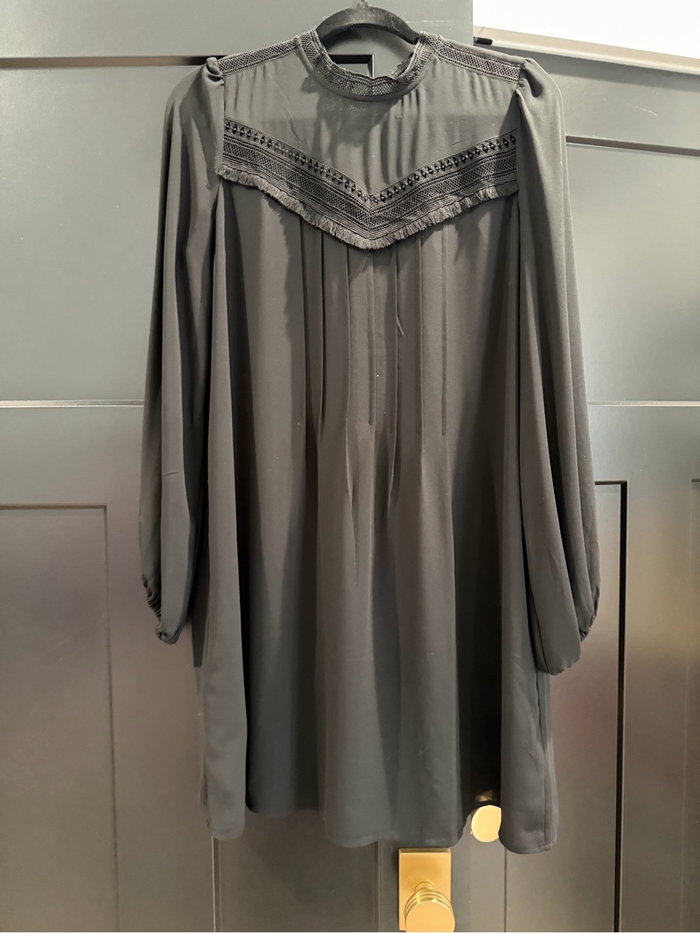 Ann Taylor Black Long Sleeve Lace Yoke Dress